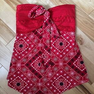 Red Bandana Print Strapless Top